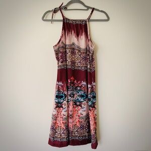 Boho Chic Maroon Sleeveless Midi Dress - Size S